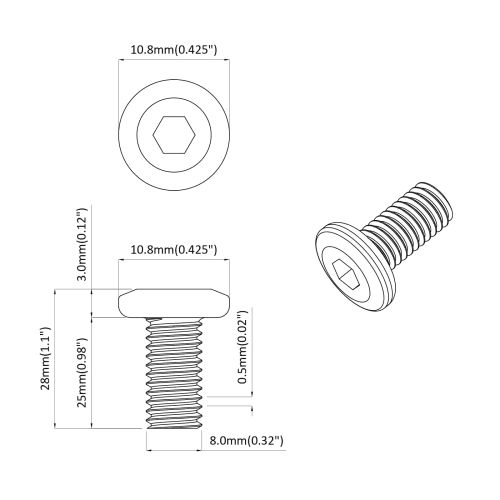 Винт 12 pcs Сребрист 8 х 25 мм Стомана