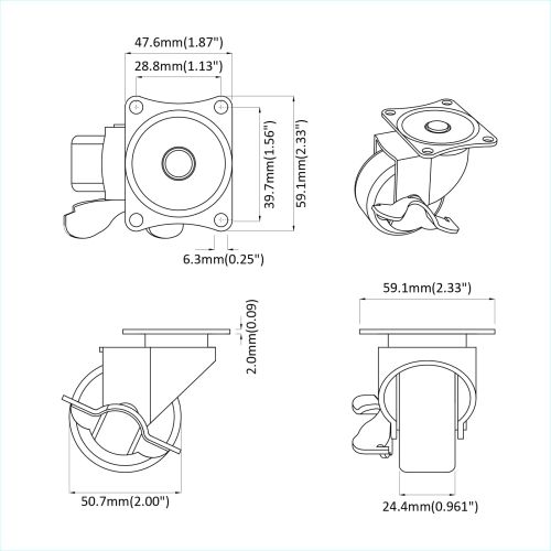Кастър 12 pcs Черен и сребрист 50,7 x 50,7 x 24,4 мм