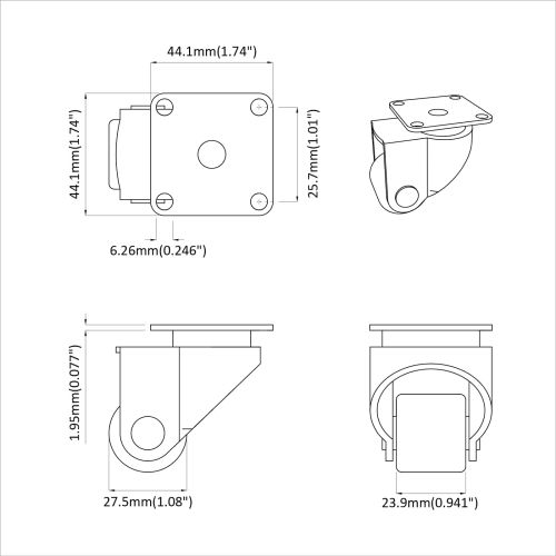Кастър 12 pcs Сребрист 44,1 х 44,1 х 1,95 мм Найлон