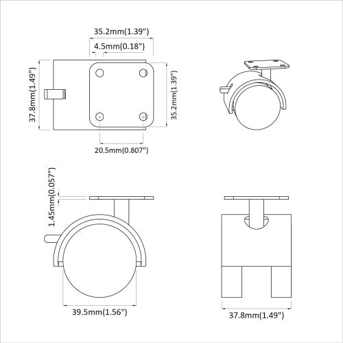 Маневрен елемент 2 pcs Черно 39,5 x 39,5 x 37,8 мм