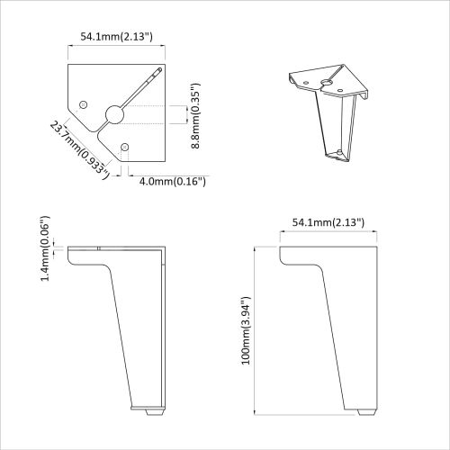 Крака за мебели 2 pcs Черно 54,1 x 54,1 x 100 мм Желязо