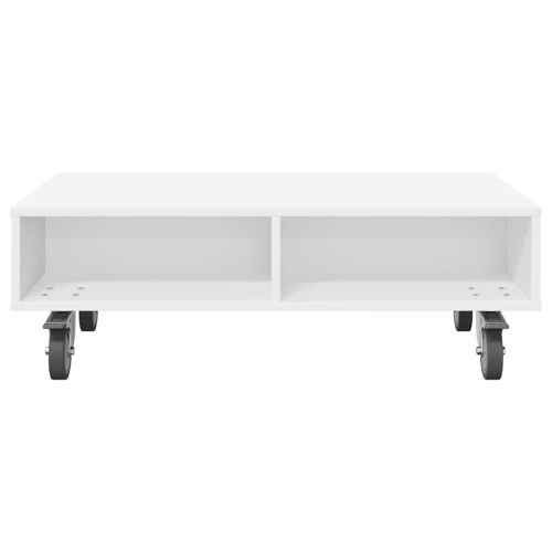 Странична маса с колела Бяло 90 x 50 x 30 cm Инженерно дърво