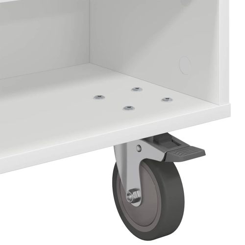 Странична маса с колела Бяло 90 x 50 x 30 cm Инженерно дърво