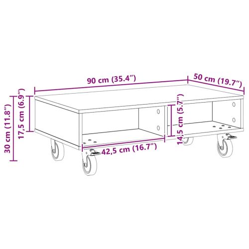 Странична маса с колела Черния дъб 90 x 50 x 30 cm