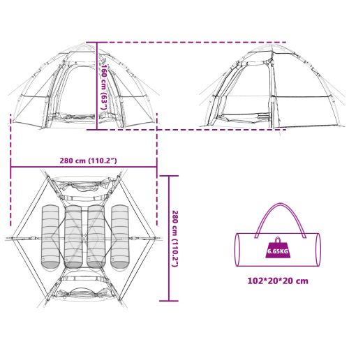Тент с дъждобран за 4 души с бързо освобождаване с покрив Зелен