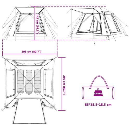Моментна палатка с дъждобран за 3-ма бързо освобождаване