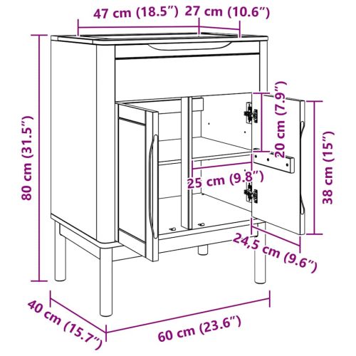 Шкаф за мивка в баня с рафт с врата FLORO Бяло 60 x 40 x 80 см