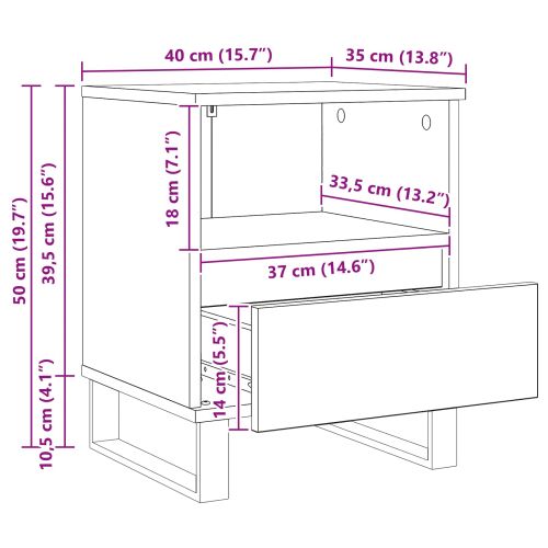 Шкаф за легло Черния дъб 40 x 35 x 50 см Инженерна дървесина