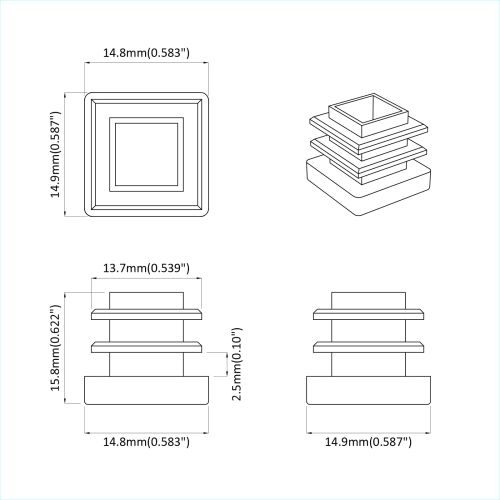 Крайни капачки 10909 pcs Черно 15 x 15 x 15 мм ПП