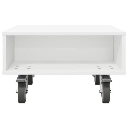 Странична маса с колела Бяло 50,5 x 50 x 30 см Инженерно дърво