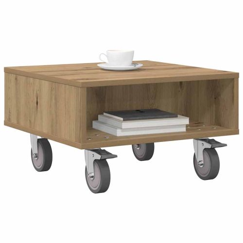 Странична маса с колела Дъб 50,5 x 50 x 30 см Инженерно дърво