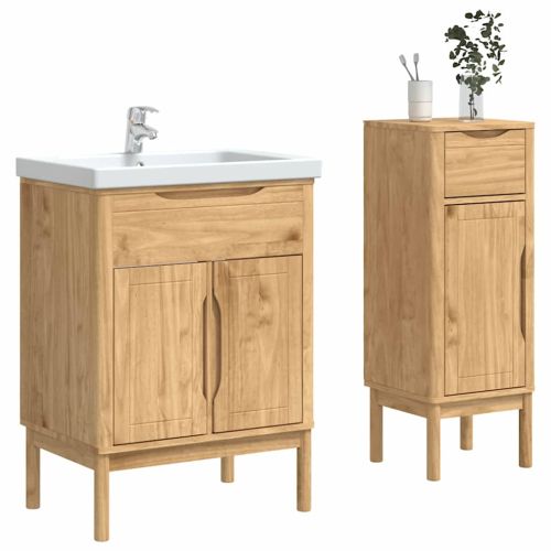 Комплект мебели за баня FLORO 2 pcs Кафяво с восъчно покритие