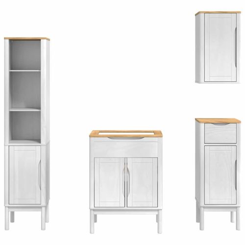 Комплект мебели за баня с чекмедже FLORO 4 pcs Бяло Солиден бор