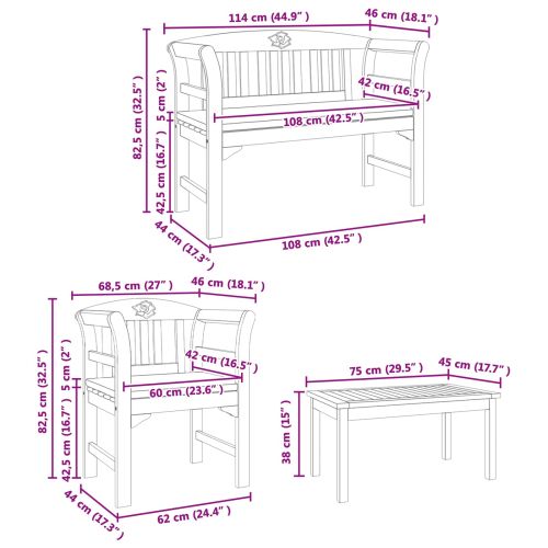 Комплект за лятна градина с рози 4 pcs Солидно акациево дърво