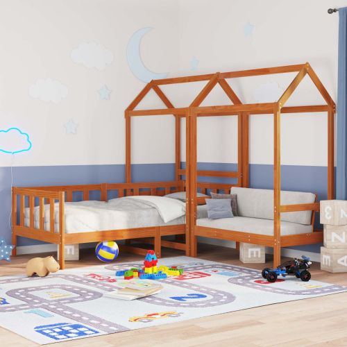 Комплект легло за деня 3 pcs Восъчен Кафяв Масивна боровина