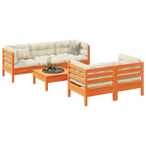 Градински комплект с възглавници, 6 части, восъчнокафяв