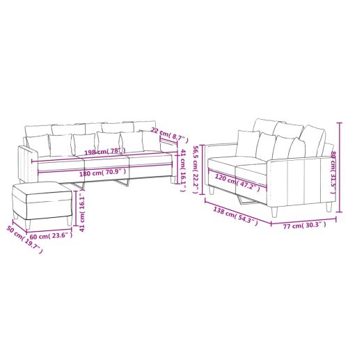 Комплект дивани от 3 части с възглавници, розов, кадифе