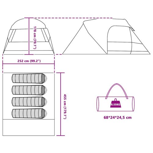 Четириместна шатра с покрив Зелен 455 x 252 x 178 см