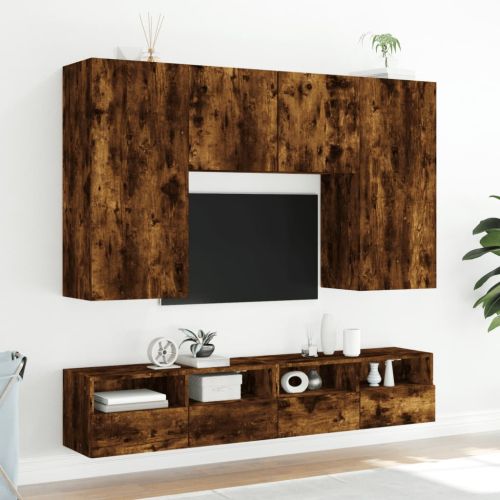 Стенни ТB шкафове 2 бр опушен дъб 100x30x30 см инженерно дърво