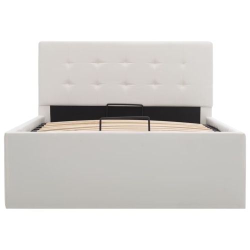 Легло с повдигащ механизъм, бяло, изкуствена кожа, 90x200 cм