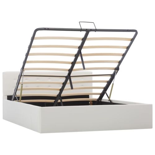 Легло с повдигащ механизъм, бяло, изкуствена кожа, 140x200 cм