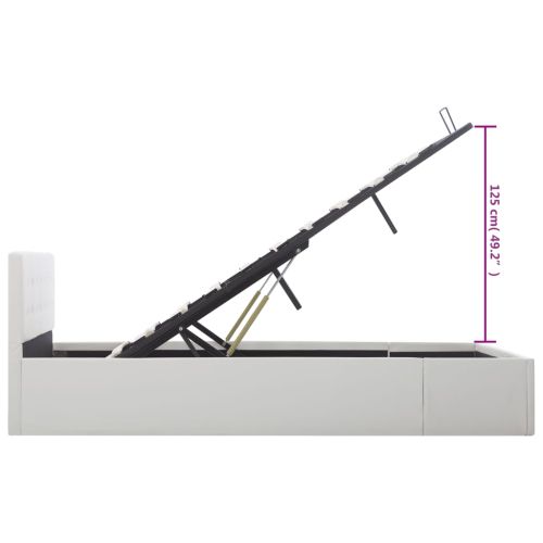 Легло с повдигащ механизъм, бяло, изкуствена кожа, 140x200 cм