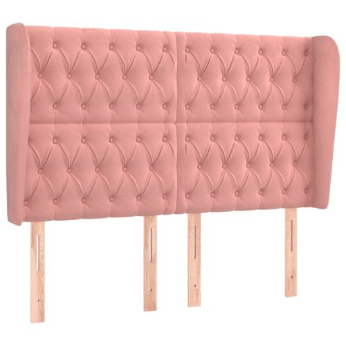Горна табла за легло с уши, розова, 147x23x118/128 см, кадифе