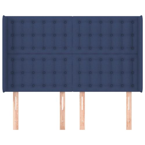 Горна табла за легло с уши, синя, 147x16x118/128 см, плат