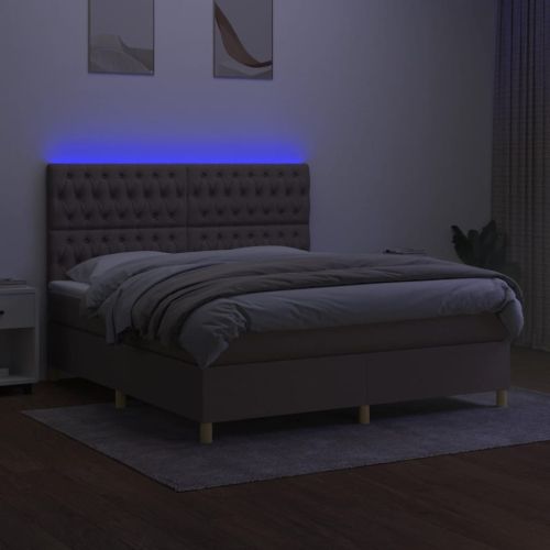 Боксспринг легло с матрак и LED, таупе, 160x200 см, плат