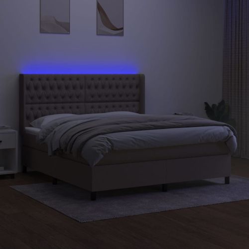 Боксспринг легло с матрак и LED, таупе, 160x200 см, плат