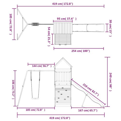 Комбинирано детско съоръжение, масивна дугласка дървесина