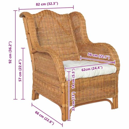 Диван с възглавница, светлокафяв, естествен ратан и лен