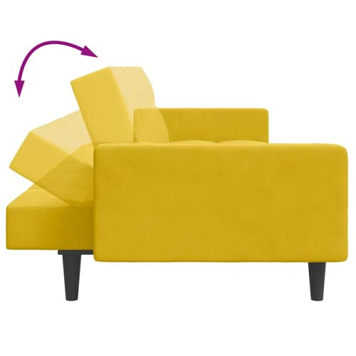 2-местно разтегателно канапе с табуретка, жълто, кадифе