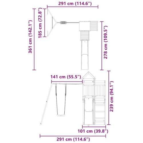 Комбинирано детско съоръжение за игра, импрегниран бор