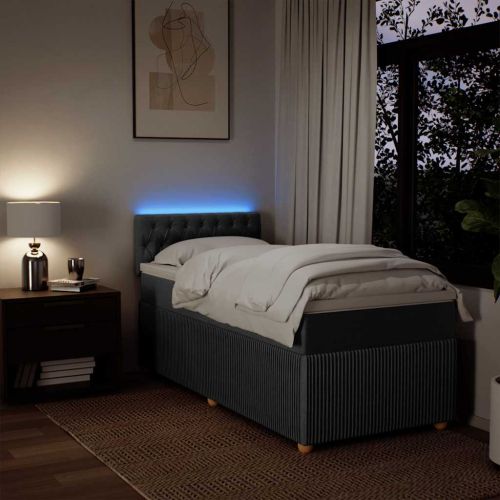 Боксспринг легло с матрак, тъмносиво, 100x200 см, плат