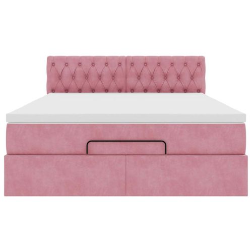 Османско легло с матрак розово 140x190cm кадифе