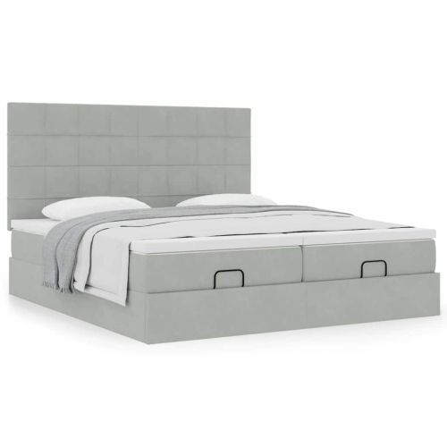 Османска легло с матраци, светлосиво, 200x200 см, кадифе