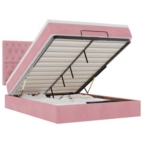 Османска легло с матраци и LED, розово, 140x190 см, кадифе