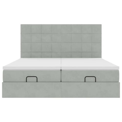 Османска легло с матраци и LED, светлосиво, 200x200 см, кадифе