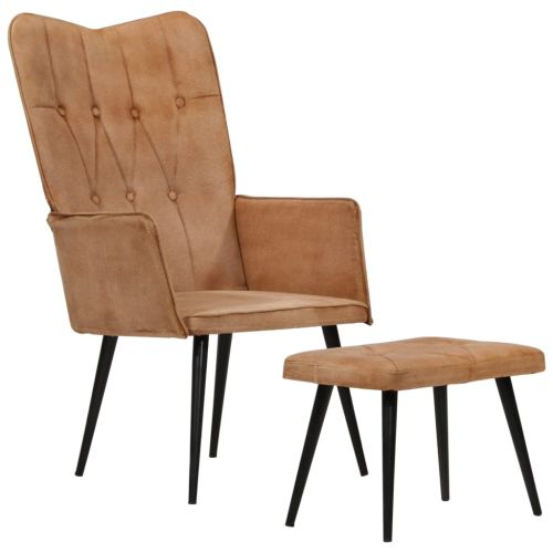 Wingback стол с табуретка, кафяв, канава