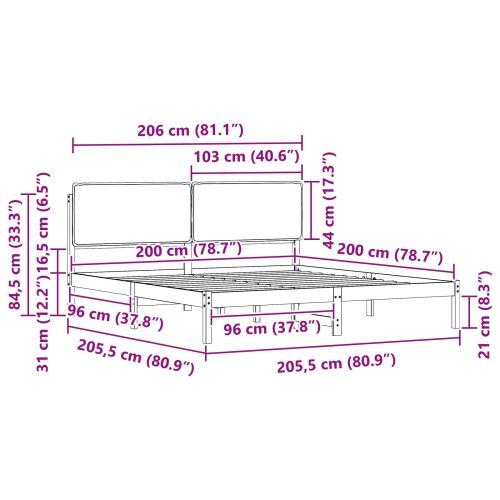 Леглова рамка с тапицирана гръбна част Тъмен сив 200 x 200 cm