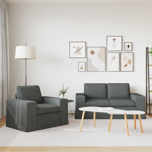Комплект дивани 2 pcs Тъмен сив 162 x 80 x 82 см текстил