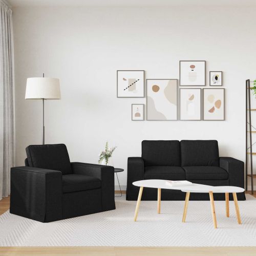 Комплект дивани 2 pcs Черно 162 x 80 x 82 см текстил