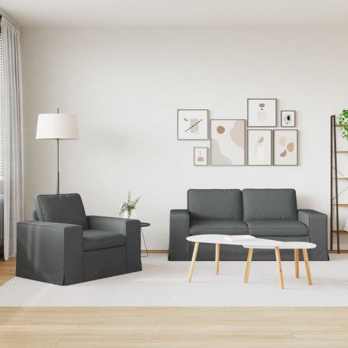 Комплект дивани 2 pcs Тъмен сив 182 x 80 x 82 см текстил