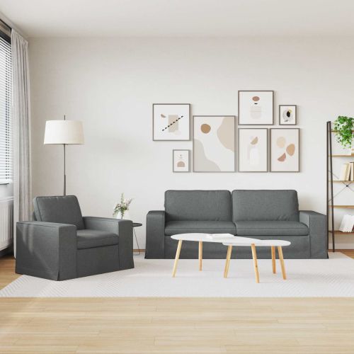 Комплект дивани 2 pcs Тъмен сив 222 x 80 x 82 см текстил