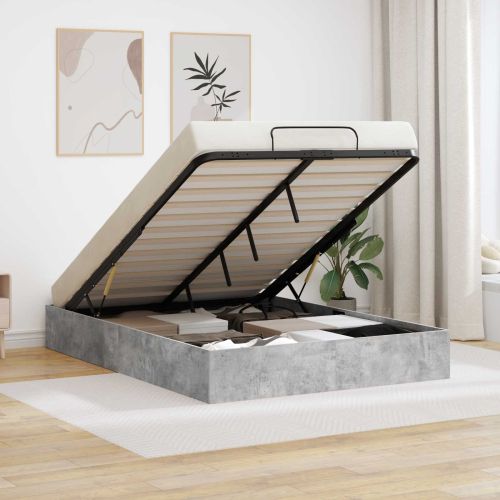 Отоманско легло Циментено сиво 150 x 200 cm Инженерно дърво