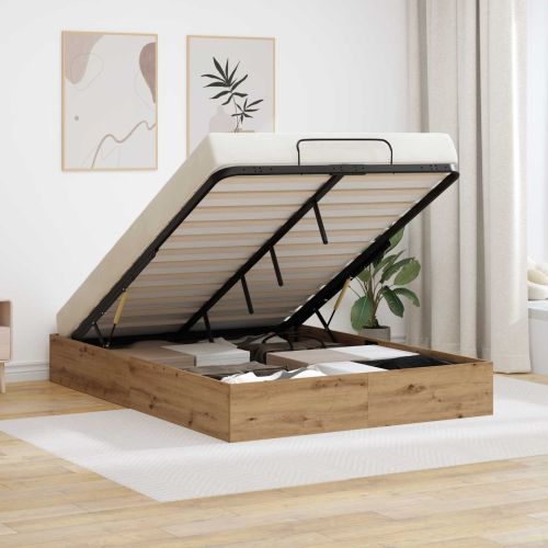 Отоманско легло със съхранение Дъб 135 x 190 cm Инженерно дърво