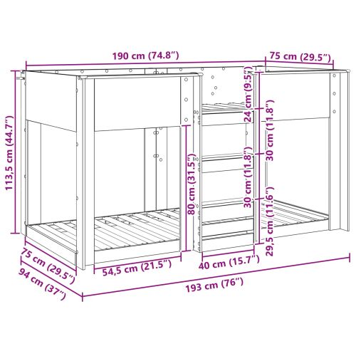 Двуетажно легло за деца Черния дъб 75 x 190 cm Инженерно дърво