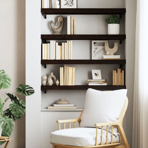 Стенен рафт тъмнокафяв 80x30x(2-6) см обработен масивен дъб