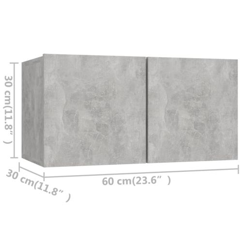 ТВ шкафове, 4 бр, бетонно сиви, 60x30x30 см, инженерно дърво